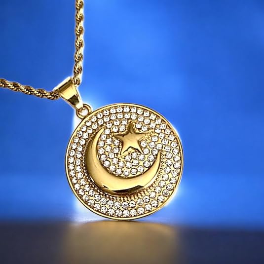 Muslim Crescent Star Necklace Amulet Islamic Jewelry Gift
