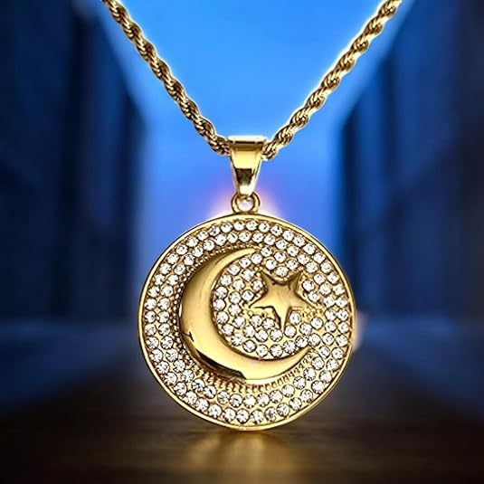 Muslim Crescent Star Necklace Amulet Islamic Jewelry Gift