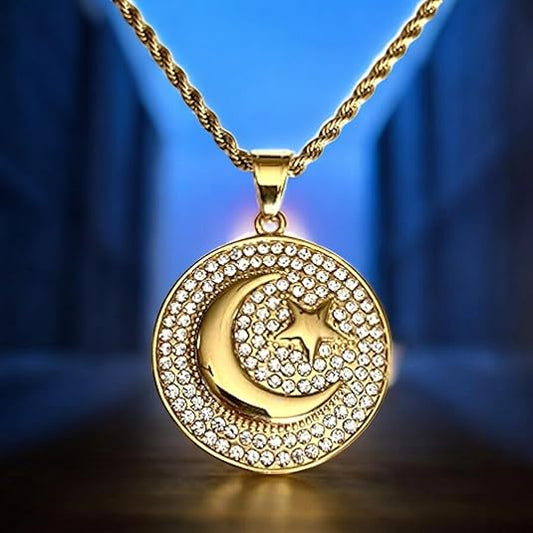 Muslim Crescent Star Necklace Amulet Islamic Jewelry Gift