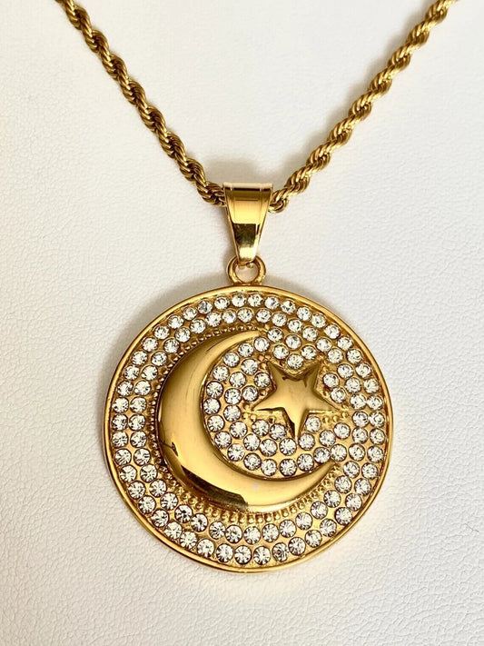 Muslim Crescent Star Necklace Amulet Islamic Jewelry Gift
